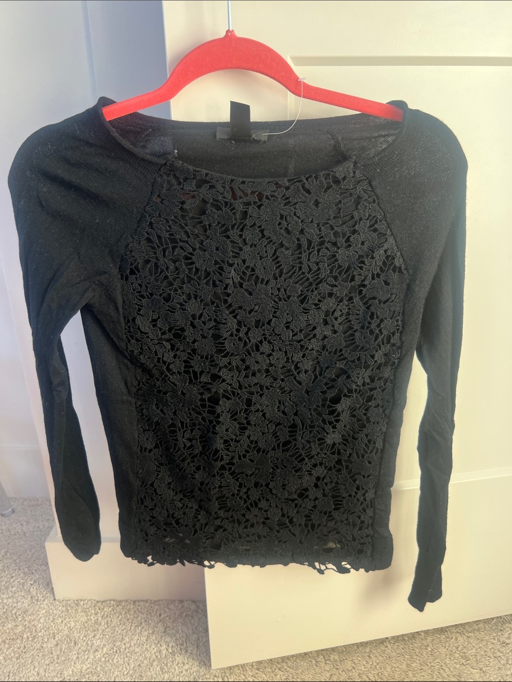 Jcrew black lace and merino wool sweater XS